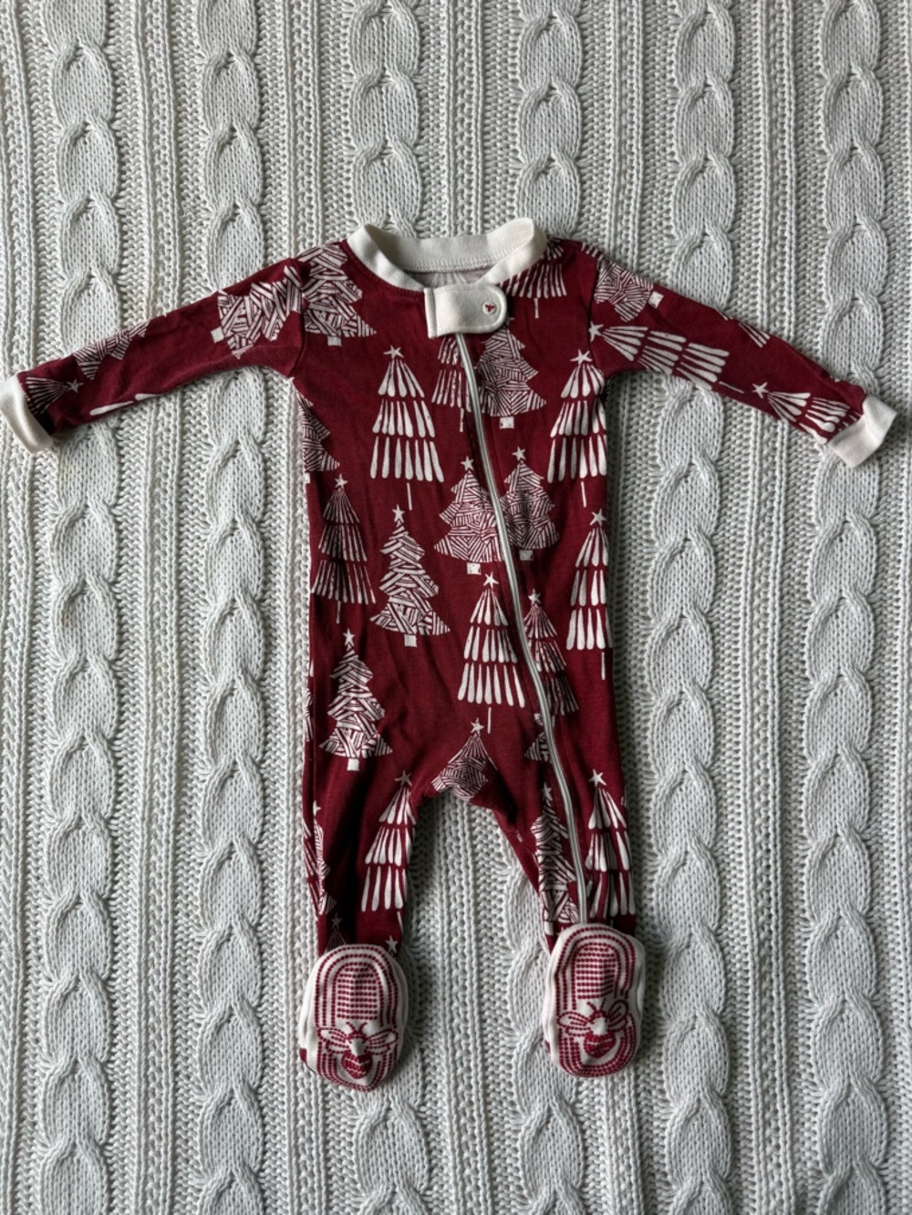 Burt's Bees Baby Red Christmas Tree Footed One-Piece